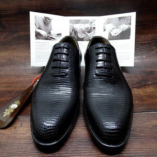 Men's Handmade Pointed Lizard Leather Shoes