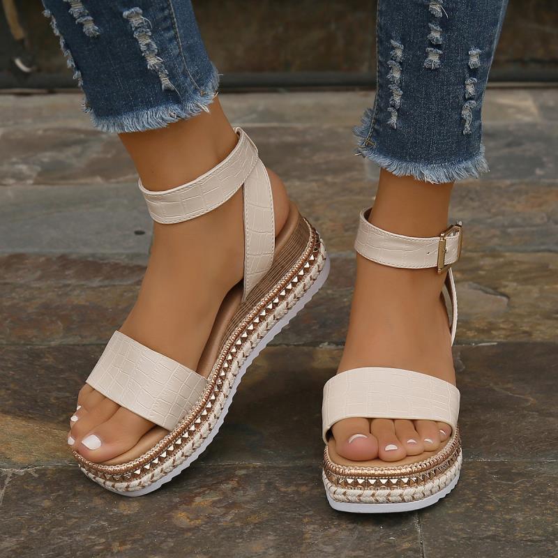 Women Sommer Sandalen Schnalle Riemen Hanf Wedges Plattform Peep Toe Schuhe Frauen