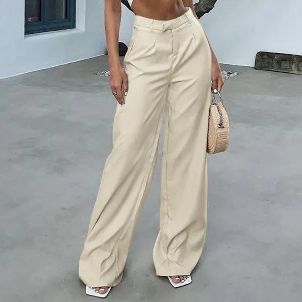 Women's Solid Color Pocket High Waist Trousers