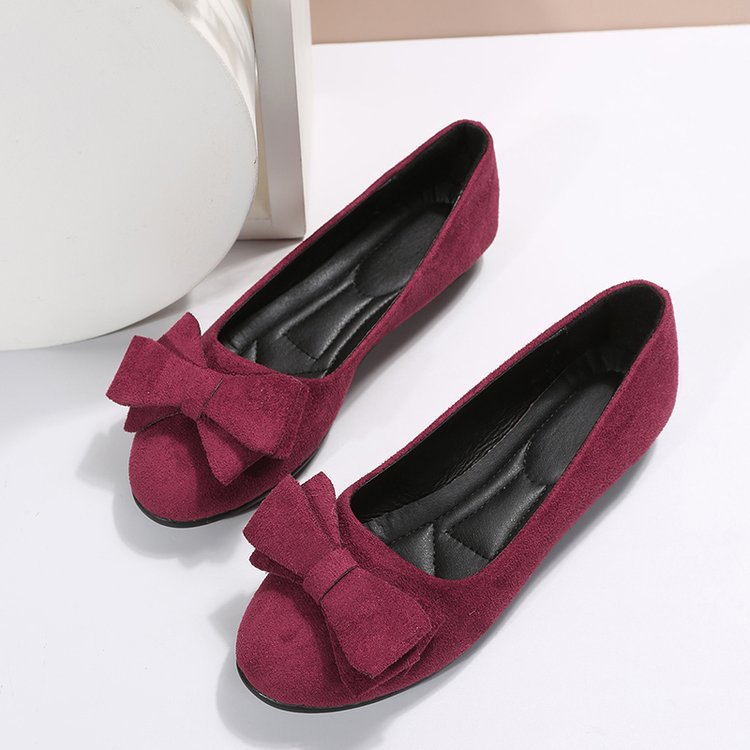 Women's Plus Size Rubber Flat Casual Shoes Suede Bow Round Head Gommino