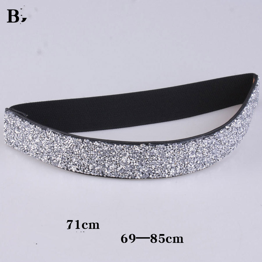 Women's elastic belt with rhinestones, flashing like diamonds