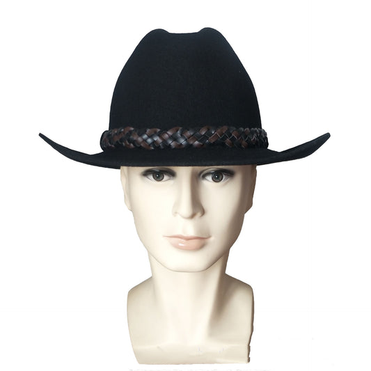 Women's Wool Western Cowboy Hat Belt Top Hat Jazz Felt Cap