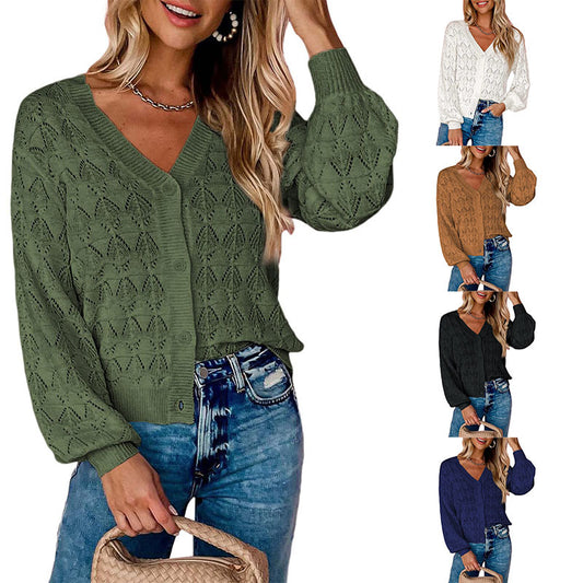 Women Short Cardigan Knitted Sweaters Women Autumn And Winter Long Sleeve Front-open V-neck Button-down Tops Clothes