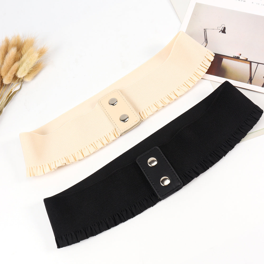 Women's Style Lace Elastic Belt Waist Seal Fashionable All Match Lady Pure Color Show Thin Decorative Dress