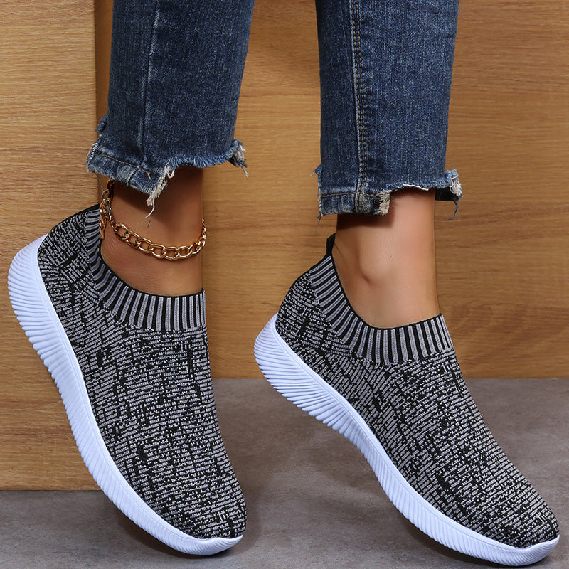 Women's Hot Stripe Knit Sock Shoes Sneakers Running Walking Loafers