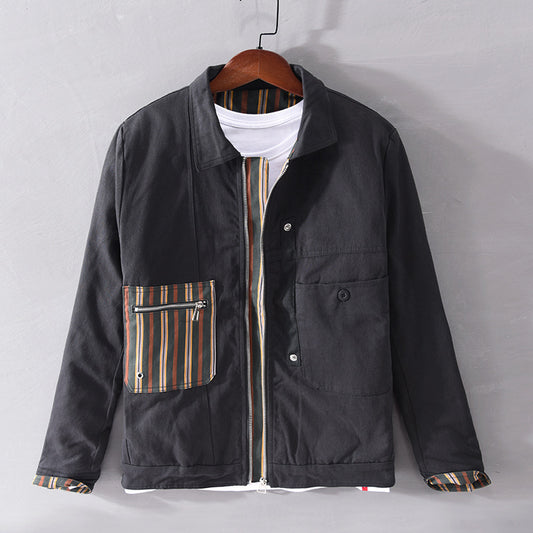 Mens Casual Patchwork Striped Kontrast Jacke