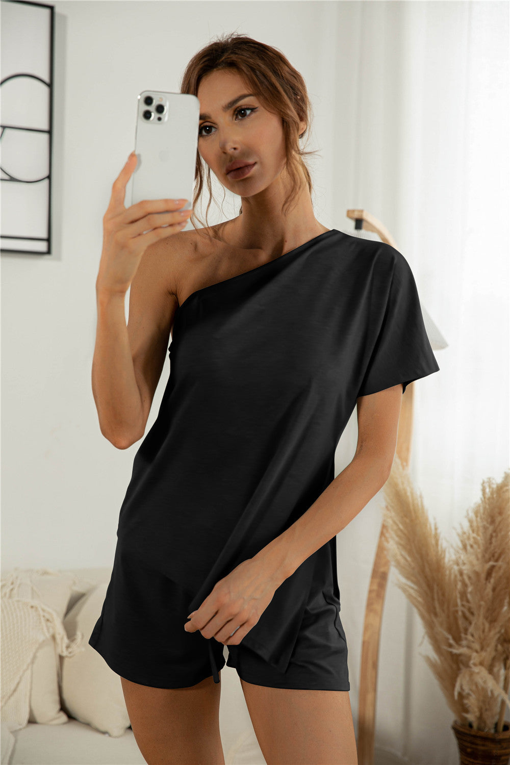 Women's shoulder-free short sleeve, off-the-shoulder two-piece suit