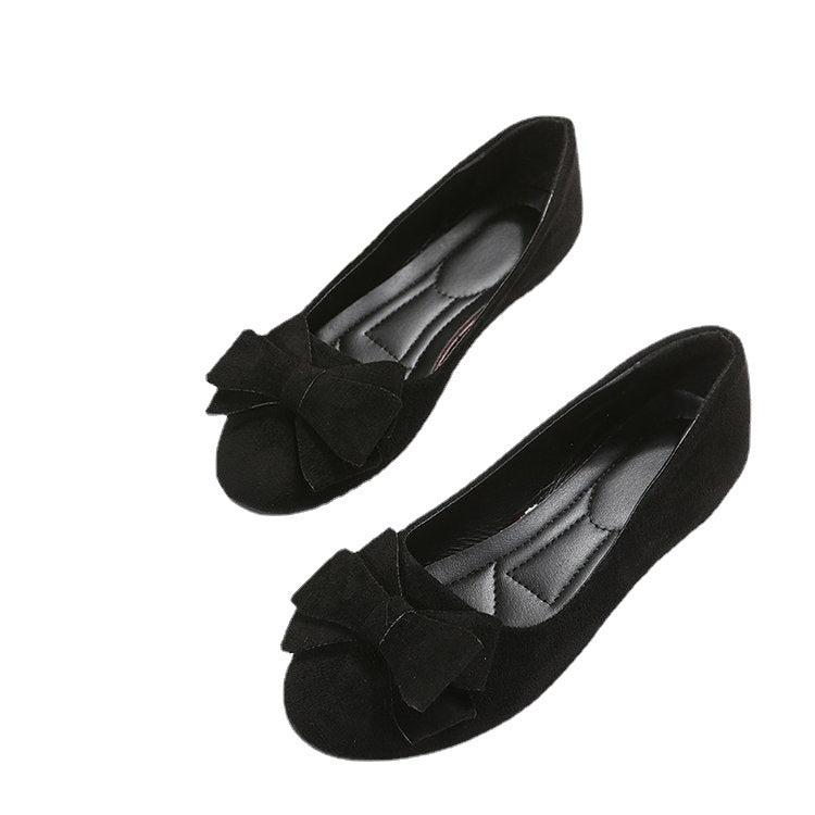 Women's Plus Size Rubber Flat Casual Shoes Suede Bow Round Head Gommino