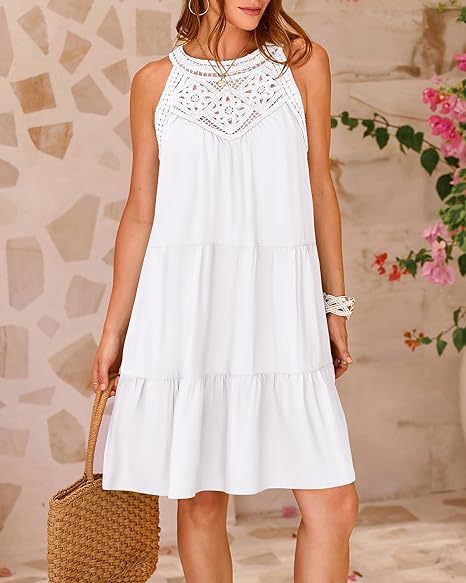 Women Summer A-Line Dress with Floral hollow lace design, Casual loose Vacation Beach Dress