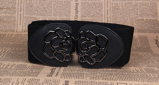 Women's Belt Elastic Belt Belt Rose Buckle Belt Tight Belt