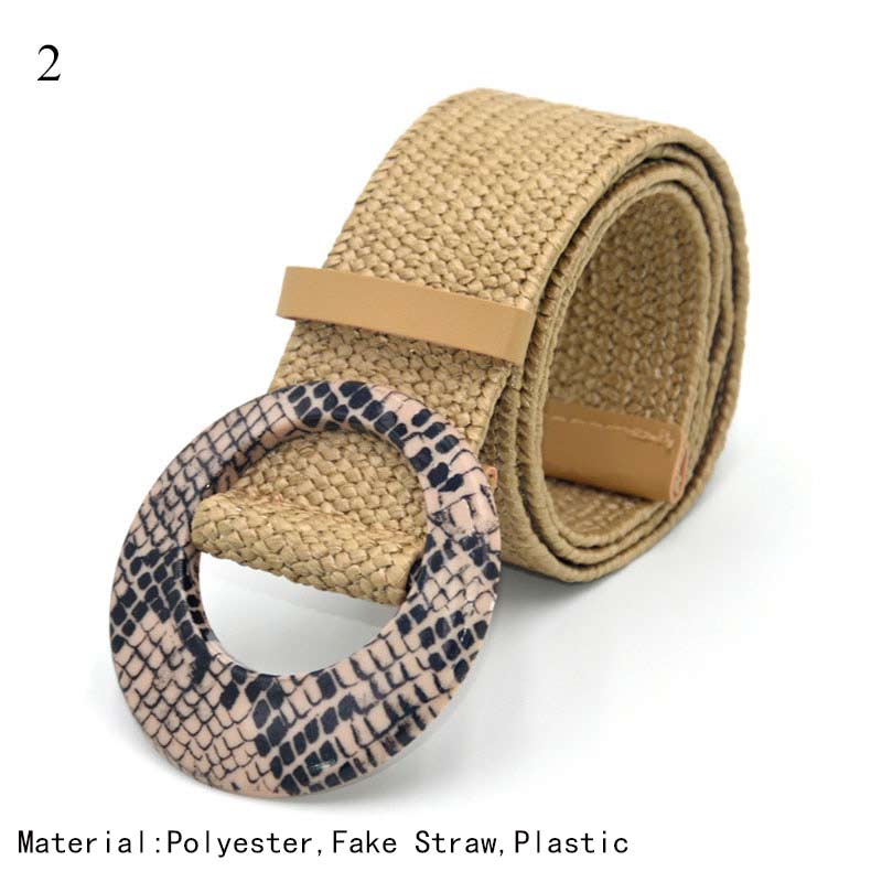 Women Straw Belt Boho Plastic Buckle Trim