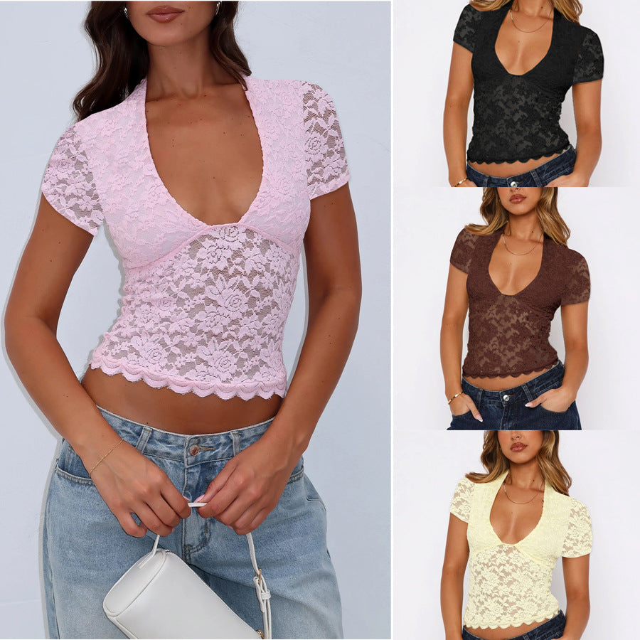 Spitzenbesetztes, Top- Unterteil für Damen